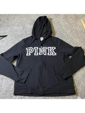 PINK Victoria's Secret Black Zip Hoodie size Large